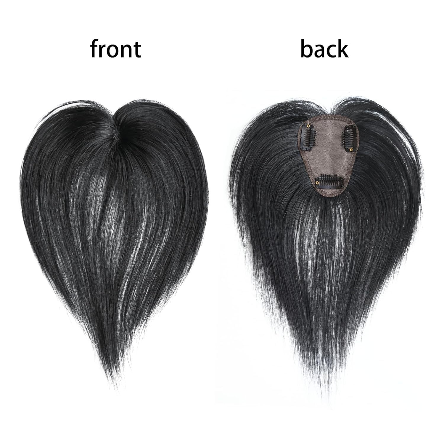 Meiverah Handmade Human Hair Middle Part Clip In Toupee No Bangs Seamless Natural Topper Breathable Mesh Base Women Thickening Hairpiece (Natural Black/Swissnet)